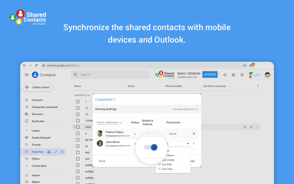 screenshot of Shared Contacts for Gmail
